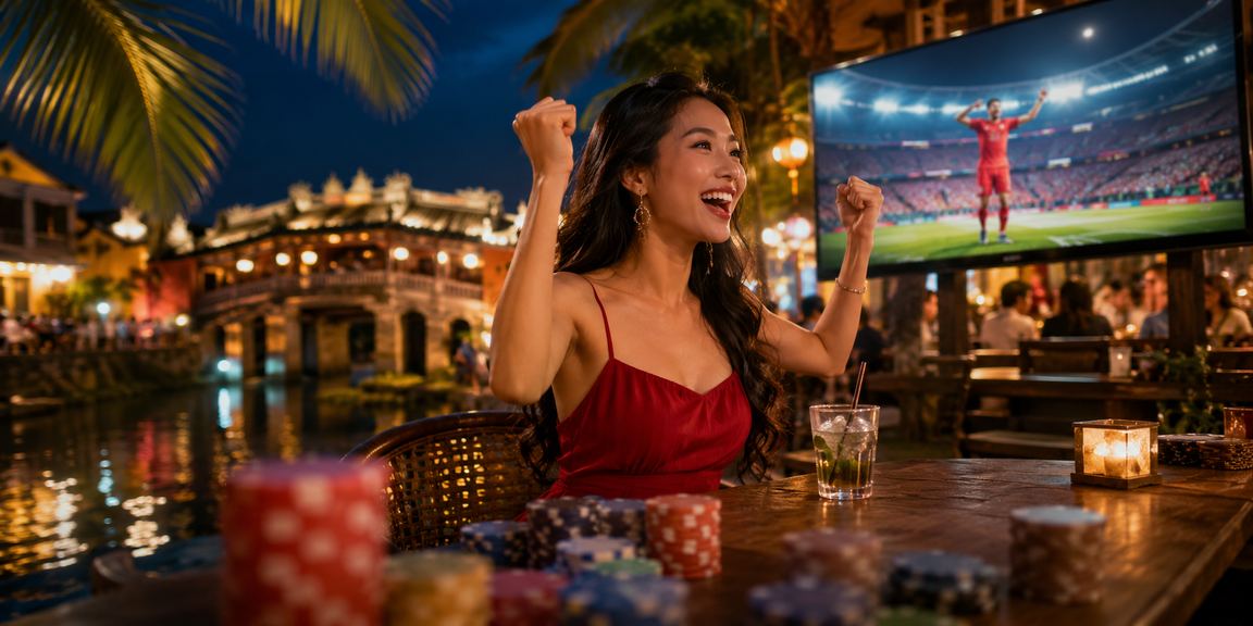 Người dùng xem thông tin cá cược bóng đá tại Hội An bên tách cà phê buổi sáng