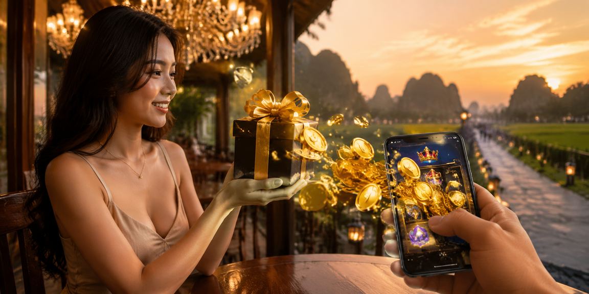 Khung cảnh Ninh Bình với người dùng theo dõi esports và kiểm tra giao dịch tài khoản trực tuyến